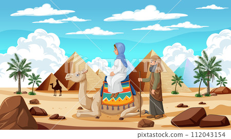 Desert Journey with Camels and Pyramids 112043154