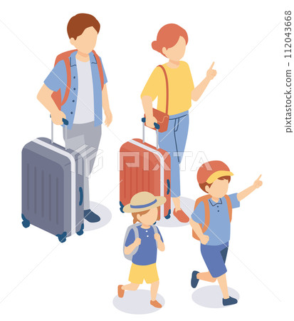 旅行家庭的等距插圖 112043668