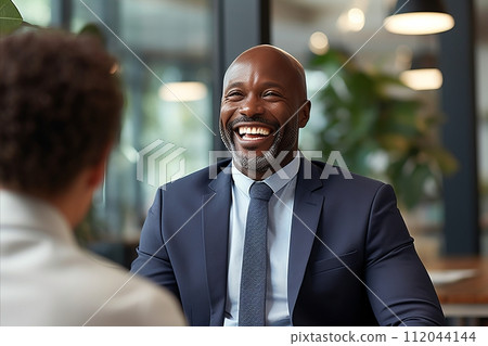 Black man at job interview with copy space, diversity in employment concept Black man at job interview with copy space, diversity in employment concept 112044144