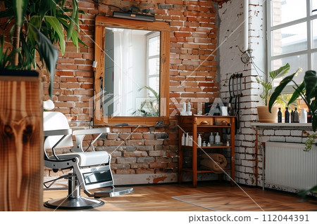 Interior/interior/brick of a beauty salon with a retro feel "AI generated image" 112044391