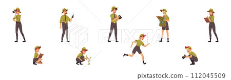 Male and Female Forest Rangers Working in Forest Vector Set 112045509