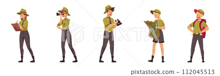 Male and Female Forest Rangers Working in Forest Vector Set Male and Female Forest Rangers Working in Forest Vector Set 112045513
