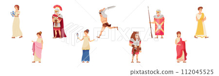 Ancient Roman People Character in Traditional Garment Vector Set Ancient Roman People Character in Traditional Garment Vector Set 112045525
