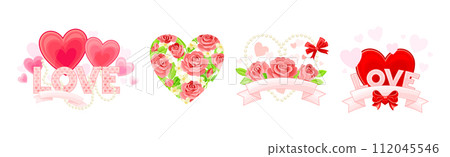 Love Symbol with Heart Shape and Flower Bud Vector Set 112045546