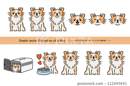吉娃娃可愛的狗/寵物插圖集，具有手寫的感覺，可用作插圖或圖標_白色背景 112045641