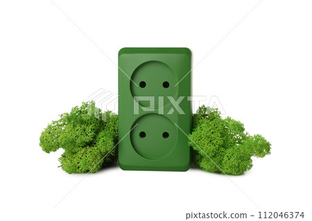 PNG,Green electric socket with moss, isolated on white background PNG,Green electric socket with moss, isolated on white background 112046374