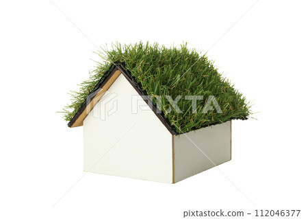 PNG,Decorative house with moss on the roof, isolated on white background PNG,Decorative house with moss on the roof, isolated on white background 112046377