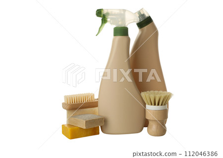 PNG, Soap, brushes and detergent bottles, isolated on white background 112046386