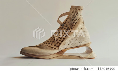 AI-generated content. Stylish beige high-heeled shoe on a white background 112046590