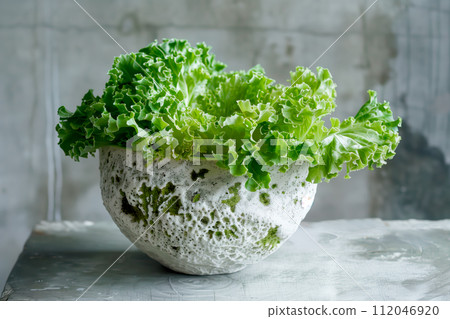 Frisee lettuce isolated on white background. Fresh green salad leaves from garden 112046920