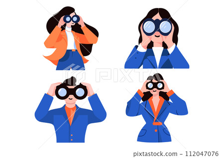 People looking through binoculars collection flat style on background People looking through binoculars collection flat style on background 112047076