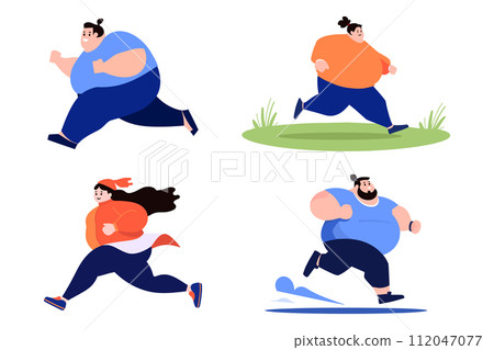 fat person running collection flat style on background fat person running collection flat style on background 112047077