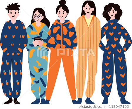 people wearing pajamas flat style isolated on background 112047103