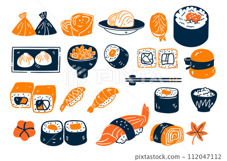 japanese food set flat style isolated on background 112047112