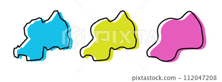 Rwanda country black outline and colored country silhouettes in three different levels of smoothness. Simplified maps. Vector icons isolated on white background. 112047208