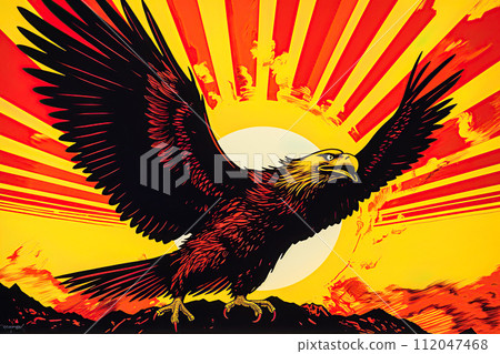 Bald eagle and flag of United States of America. Ai generative 112047468
