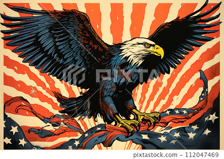 Bald eagle and flag of United States of America. Ai generative 112047469