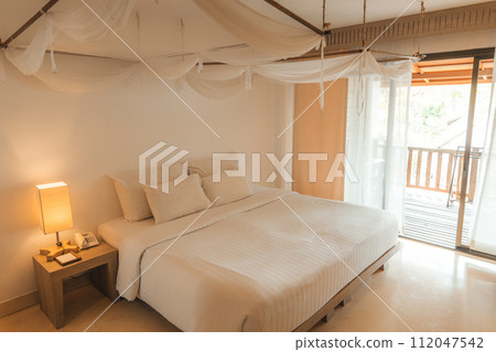 Modern Cozy Bedroom In Pastel Tones Modern Cozy Bedroom In Pastel Tones 112047542