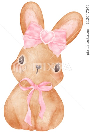 Coquette bunny with Pink Ribbon bow watercolor Coquette bunny with Pink Ribbon bow watercolor 112047543