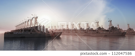 Golden Hour Glow on a Regimented Line of Coast Guard Ships 112047586
