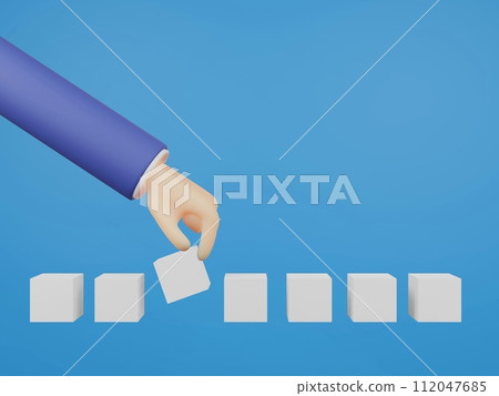 3D illustration of a hand choosing a box 3D illustration of a hand choosing a box 112047685