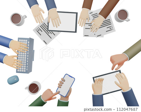 3D illustration of a meeting seen from above 3D illustration of a meeting seen from above 112047687