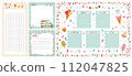 set of weekly planners Ice cream . Kids schedule of classes. Notes and to do list. Memo pages with ice cream. Summer. Timetable design with ice cream. Organizer sheets 112047825