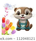 A cute small-clawed otter is opening a flower shop. 112048121
