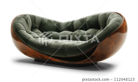Comfortable green sofa with pillows isolated 112048123
