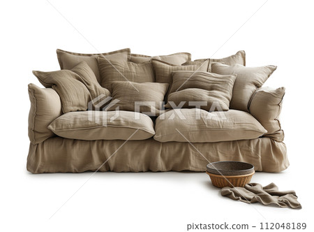 isolated brown sofa with pillows isolated brown sofa with pillows 112048189