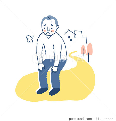 Senior man resting tired during a walk 112048228
