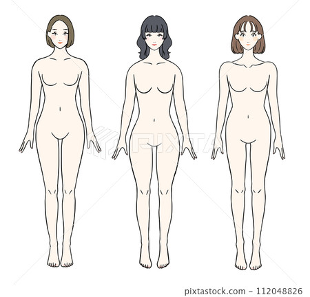 從正面看到的骨骼不同的女人 - 裸體版。 從正面看到的骨骼不同的女人 - 裸體版。 112048826