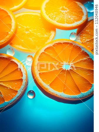 Orange slices background, banner image. Ai Generative Orange slices background, banner image. Ai Generative 112048946
