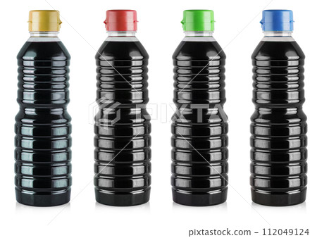 Set of Soy sauce bottles isolated on white background with clipping path 112049124