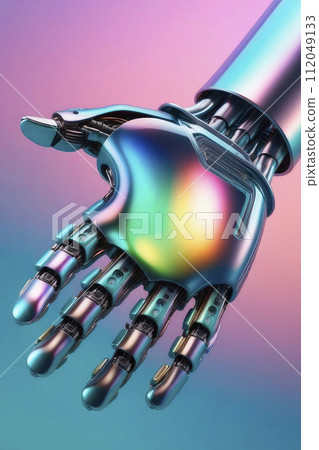 Cyborg robotic hand on pastel spectral background. 112049133