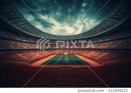 Empty football stadium with stands. 112049225