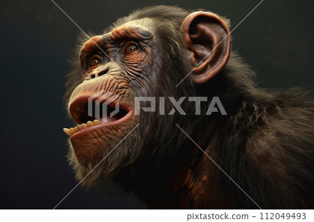 Portrait of an adult chimpanzee monkey. 112049493