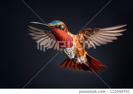 Exotic hummingbird bird.Aerial Ballet: Graceful Hummingbird Elegance. 112049701