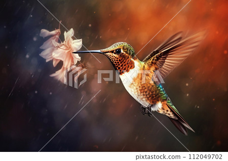 Exotic hummingbird bird.Aerial Ballet: Graceful Hummingbird Elegance. 112049702