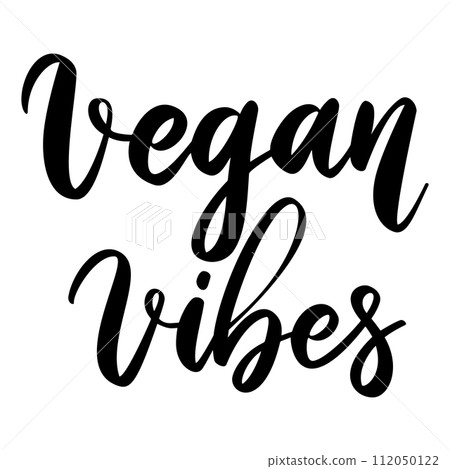 Vegan vibes. Lettering phrase on white background. Design element for greeting card, t shirt, poster. Vector illustration 112050122