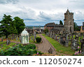 View on old church and grave yard in Stirling, Scotland, Great Britain under the dark sky. 112050274
