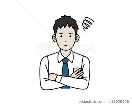 Illustration of a worried and troubled young office worker 112050406