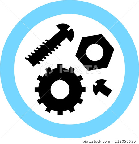 Gear, Nut and Screw Icon in Flat Style. Vector Illustration. Gear, Nut and Screw Icon in Flat Style. Vector Illustration. 112050559
