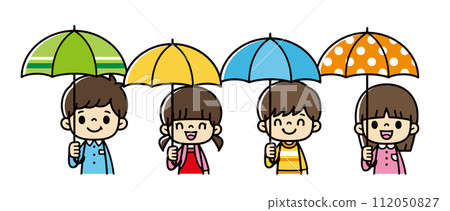 Illustration of cute children holding colorful umbrellas 112050827
