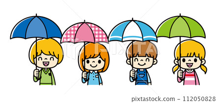 Illustration of overseas children holding colorful umbrellas Illustration of overseas children holding colorful umbrellas 112050828