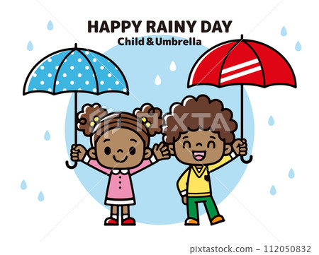 Illustration of black children happily holding umbrellas on a rainy day Illustration of black children happily holding umbrellas on a rainy day 112050832