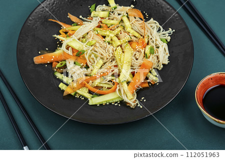 Enoki mushroom spicy salad. Enoki mushroom spicy salad. 112051963