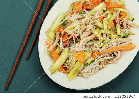 Salad with enoki mushrooms. Salad with enoki mushrooms. 112051964