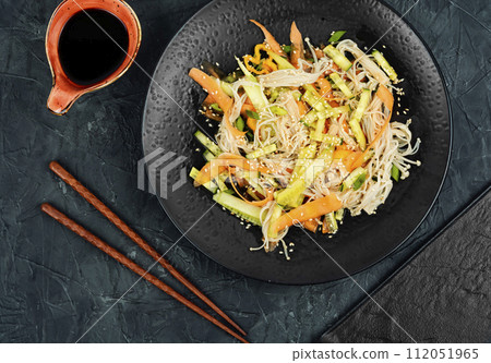 Salad with enoki mushrooms, Asian cuisine. Salad with enoki mushrooms, Asian cuisine. 112051965