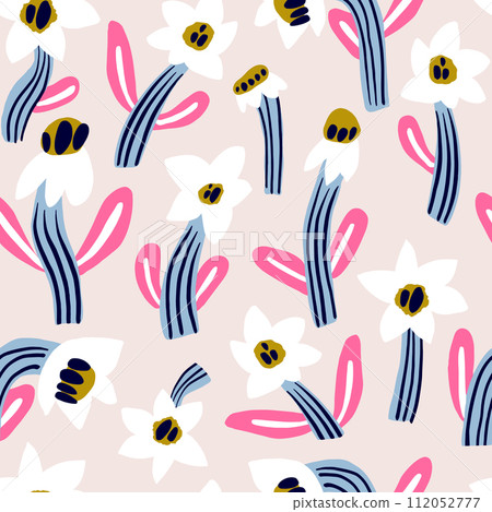 Creative floral seamless pattern design. Abstract botanical hand drawn texture. Perfect for fabric, textile, wrapping paper. Vector illustration 112052777